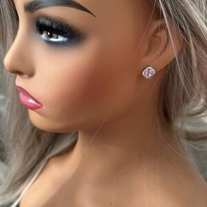 New Moissanite Halo pink sterling silver earrings